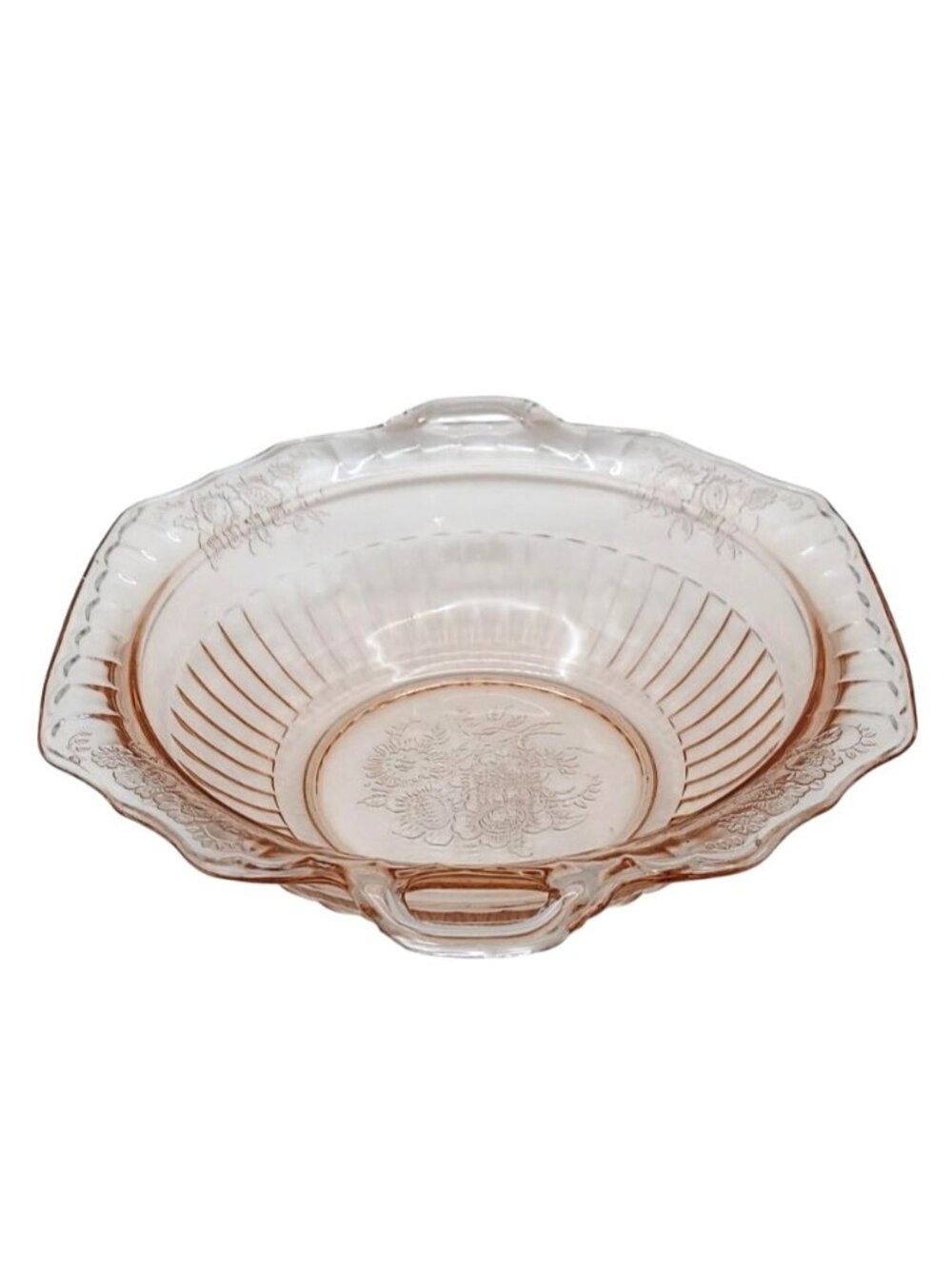 Hocking Glass Mayfair Open Rose Pink Depression 2 Handle Serving Bowl Vintage